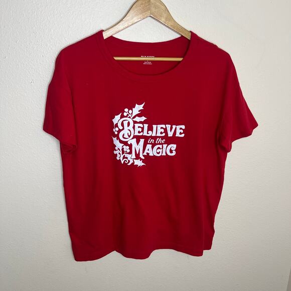Old Navy Easy Tee Red Holiday Tee Large - Picture 1 of 7